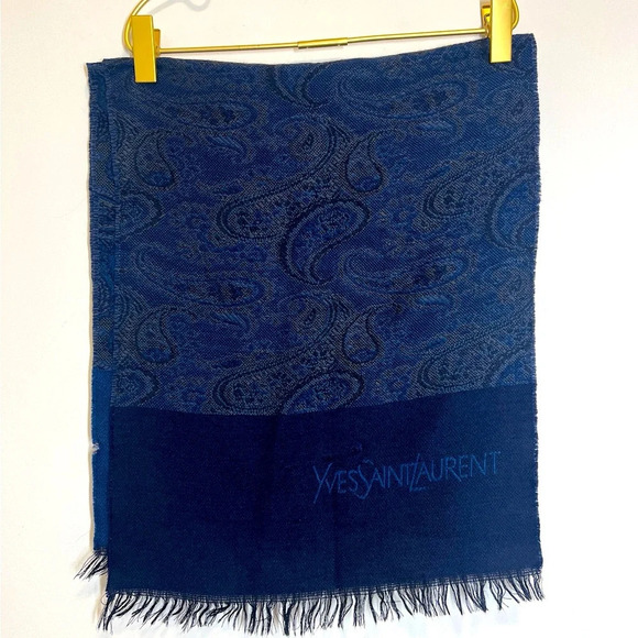 Yves Saint Laurent Paisley Blue Scarf - Picture 1 of 12